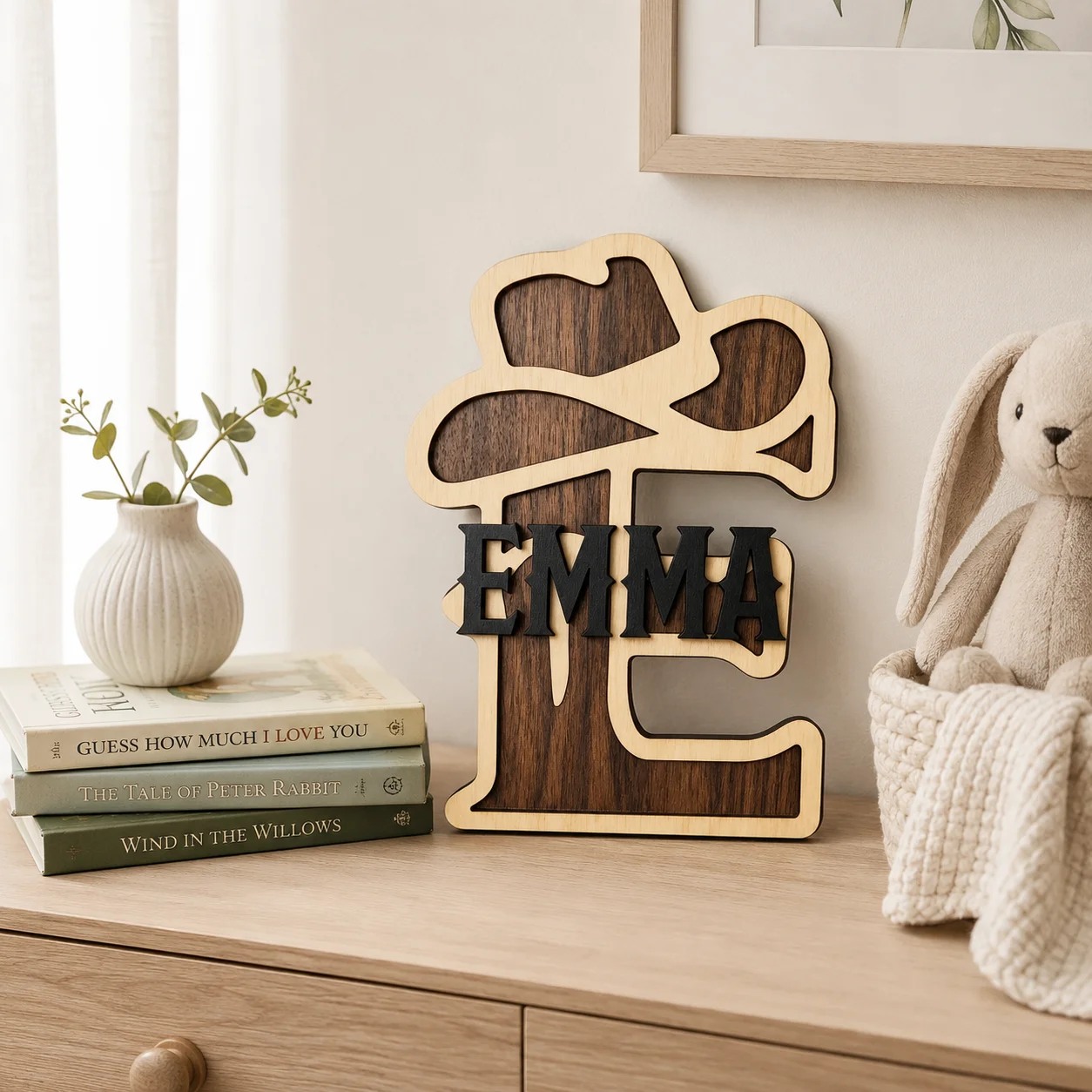 Custom Mushroom Initial Letter Monogram Wooden Name Plaque, Forest Woodland Nursery Ornament, Baby Shower Gift