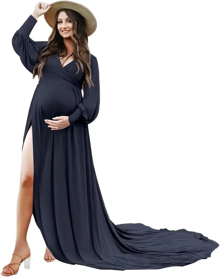 

Chiffon Maternity Dress for Photoshoot Long Sleeves Maxi Pregnancy Gowns V-Neck BabyShower Dress Bridal Lingerie Party Dresses