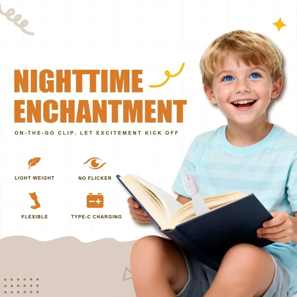 2-in-1 Clip-On Book Light with Dimmable Brightness Ultra-thin Mini Book Light Rechargeable Eye-Caring LED Reading Light Travel