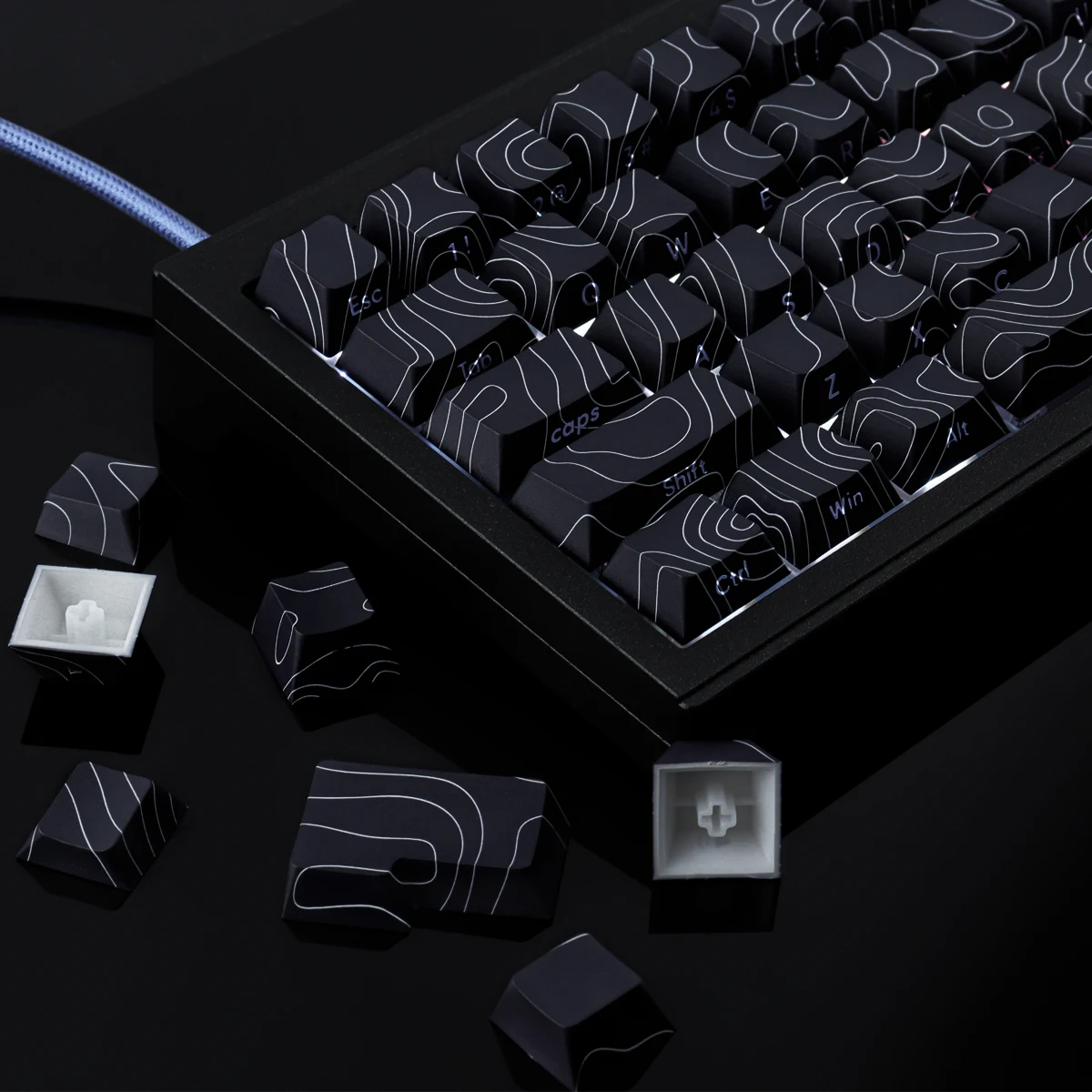 Black contour side engraving light transmission Keycap Set PBT Cherry Profile DYE-Sublimation 135 Keys for 61/87/104/108 and mos