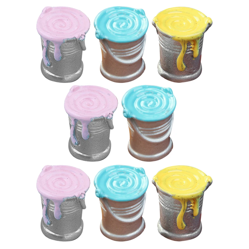 

8Pcs Mini Paint Can Adornments for Miniature House Decor and Outdoor Tools Mixed Color House Paint Bucket
