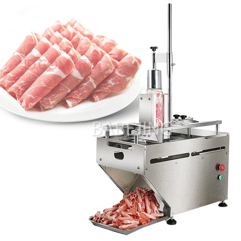 Fully Automatic Stainless Steel Double Cut Lamb Beef Roll Machine, Frozen Meat Cutting Machine