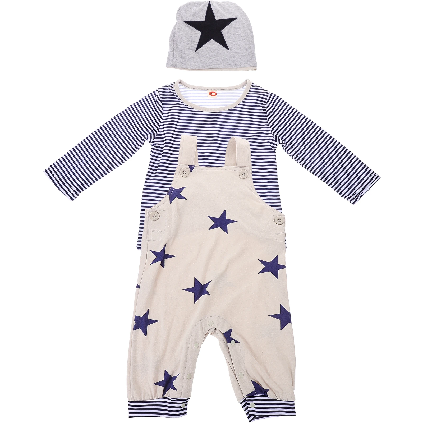

1 set 1 Set Toddler Baby Print Suspender Trouser Set Long Sleeve Shirt Hat Spring Autumn Kids Clothing Suit Breathable