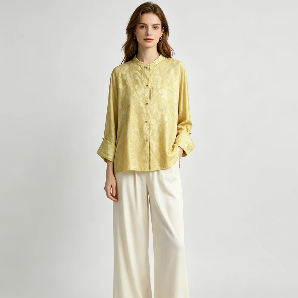 2026 Women's Fashion Clothing 100% Natural Mulberry Silk Light Smoke Veil Mulberry Silk Jacquard Round Neck Cardigan