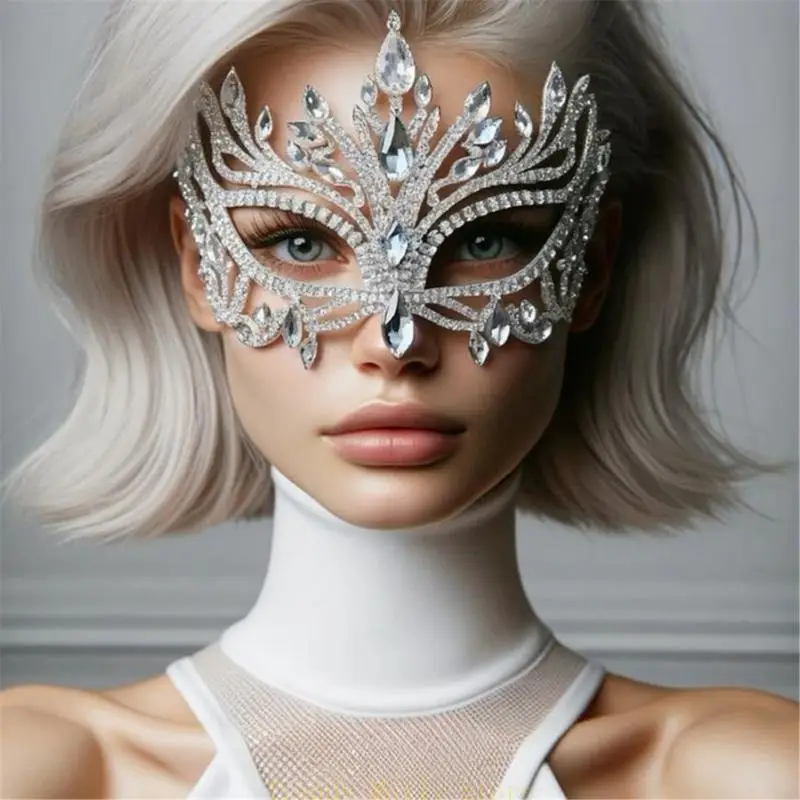 N5KB Rhinestones Masquerade Mask half gezichtsmasker voor mannen vrouwen maskerade Halloween