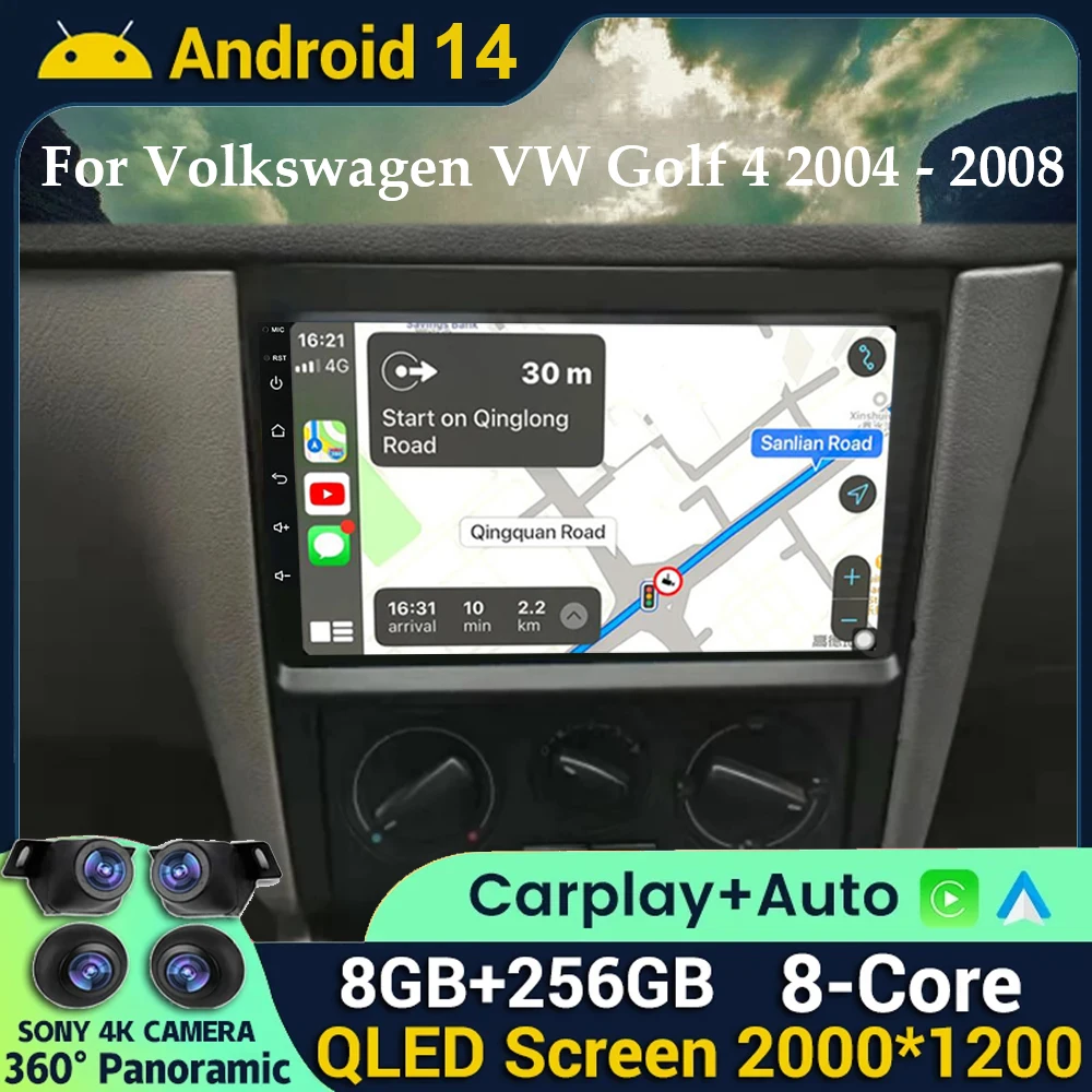 

Автомобильный радиоприемник Android 14 для Volkswagen VW Golf 4 IV 2002-2006 Jetta MK4 Classics Мультимедийный плеер Carplay GPS Авто Стерео DSP QLED