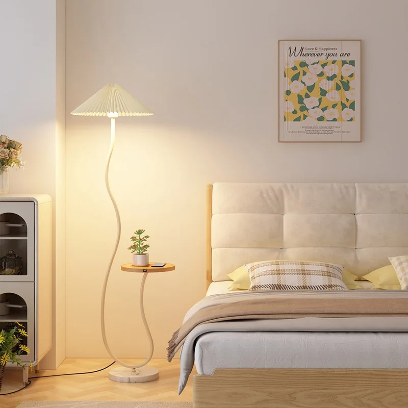 Pleated floor lamp shelf integrated living room sofa coffee table table lamp Nordic simple intelligent wireless charging