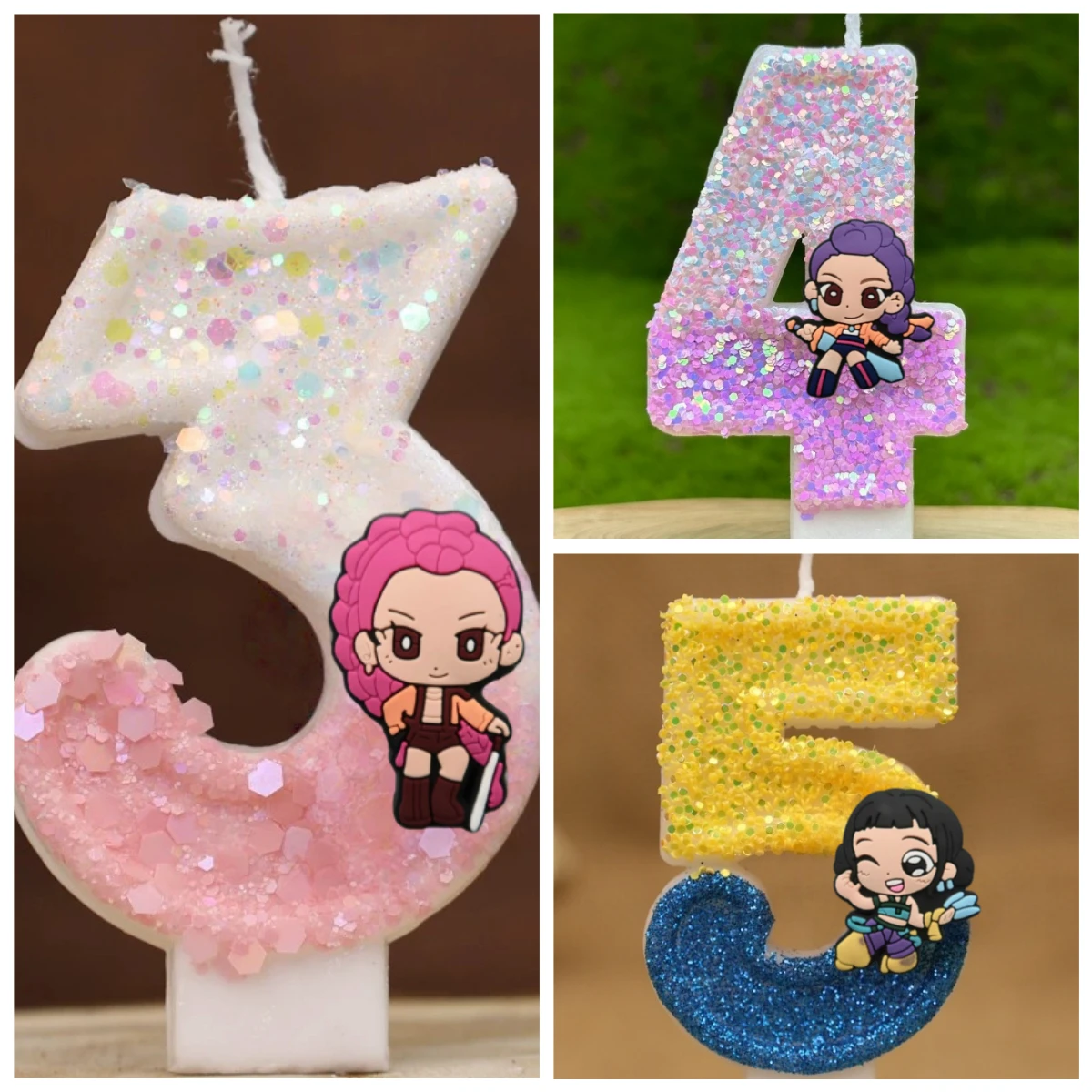 Chasseurs de groupe de filles mignonnes, bougie numérique numéro 0-9, fournitures de décoration de gâteau d'anniversaire pour enfants, accessoires de fête de dessin animé