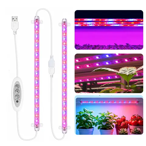 Two Strip Growing Lamp for Indoor Plants Red & Blue Full Spectrum LED Grow Light Strips with Auto ON/Off 3/6/12H Timer 10 Dimmable Levels USB Power for Green House Succulent
