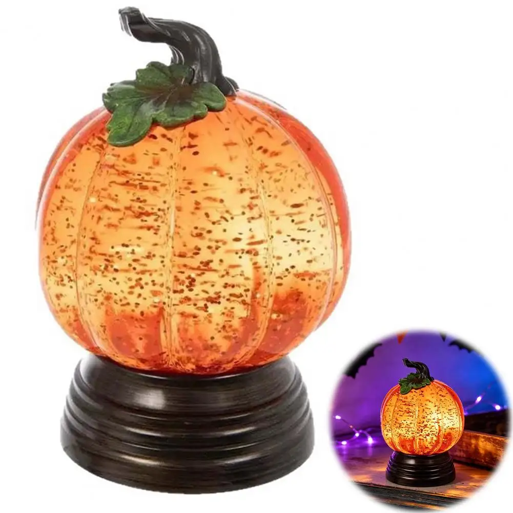 Battery Operated Night Light Pumpkin Snow Sphere Lamp with Warm Led Lights Glitter Pumpkin Ornament Fall for Holiday for Fall