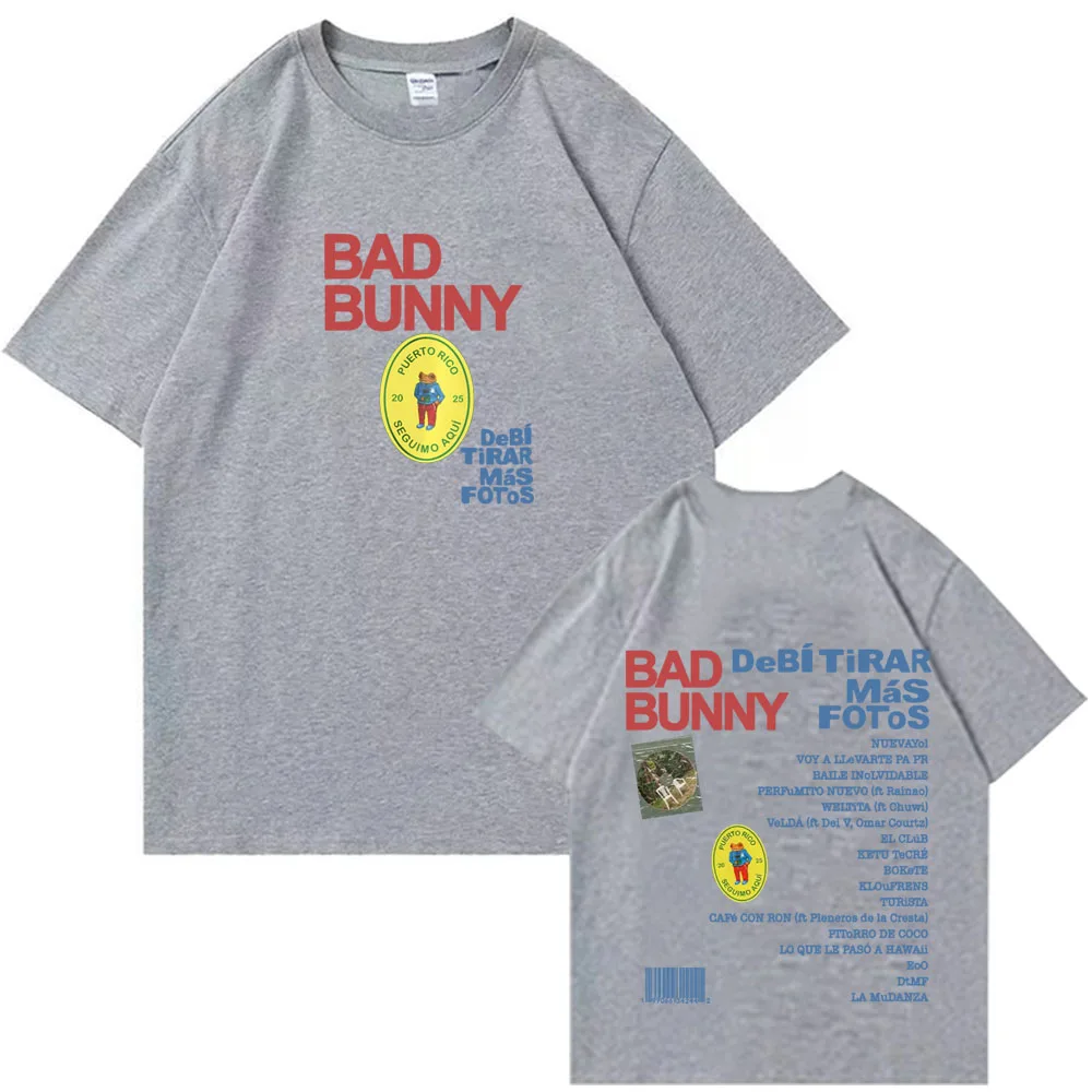 تي شيرت Bad Bunny Debi Tirar Mas Fotos تي شيرت رجالي ونسائي صيفي كاجوال برقبة دائرية وأكمام قصيرة