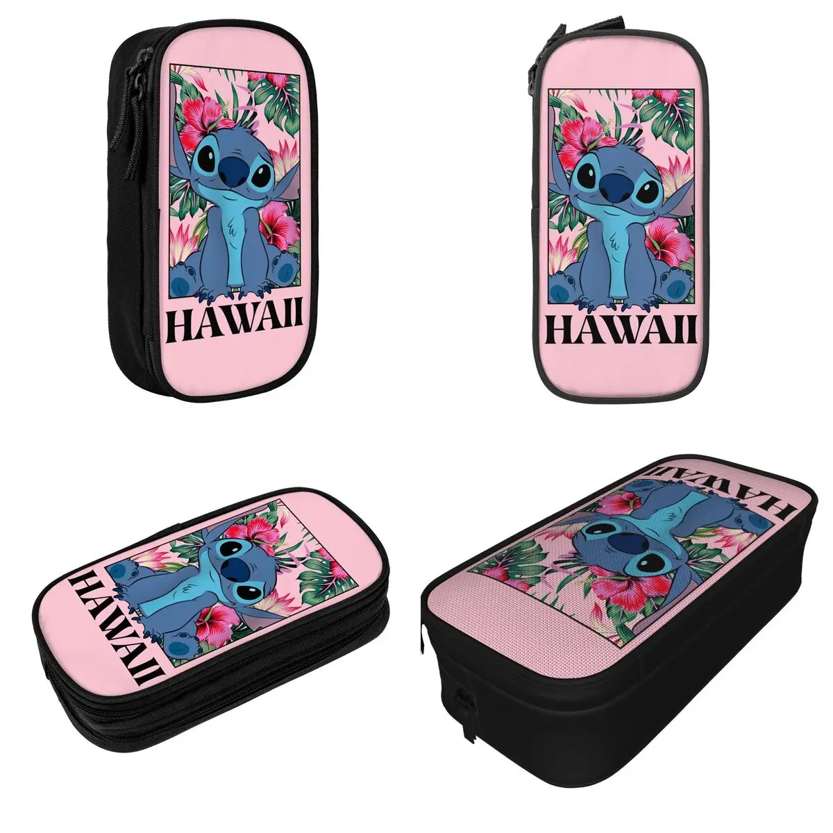 Stitch Hawaii Floral Flowers Pencil Case Cute Cartoon Pencilcases Pen Holder Big Capacity Bags School Supplies Zipper Stationery