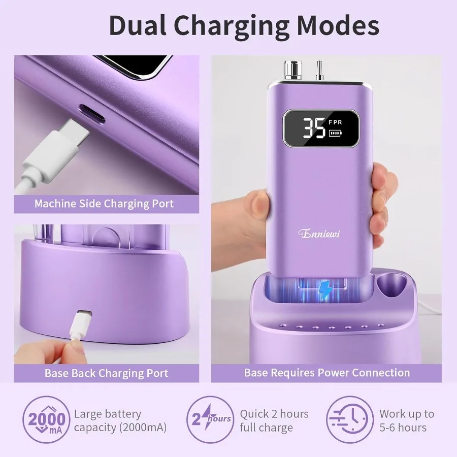 Profesjonalny przenośny elektryczny zestaw do pilowania paznokci z ładowalnym stojakiem i 7 bitami do manicure i pedicure w domowym salonie Bezprzewodowy