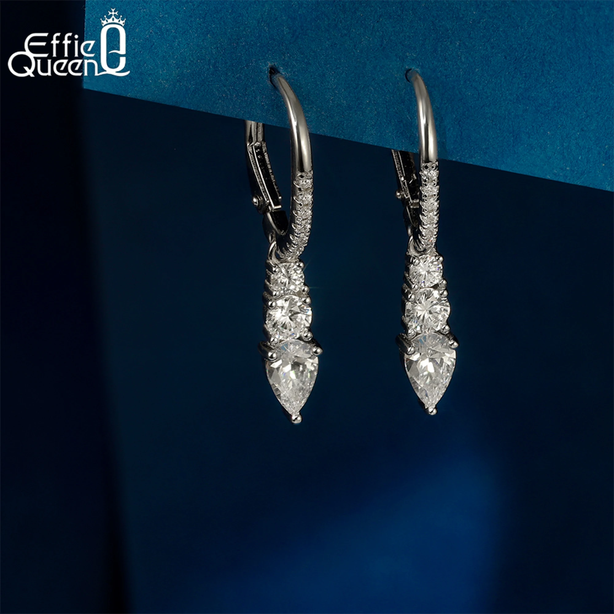 

EFFIE QUEEN 2025 Trend Earrings 14K Gold Opulent 925 Sterling Silver Water Drop-Cut Zirconia Dangle Earrings Chic Jewelry LZE60