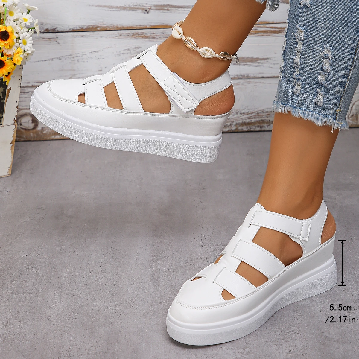 5.5cm Wedges Women\'s Sandals Summer New Style Fashion Hot Sale Retro Walking Slip-on Casual Shoes for Women