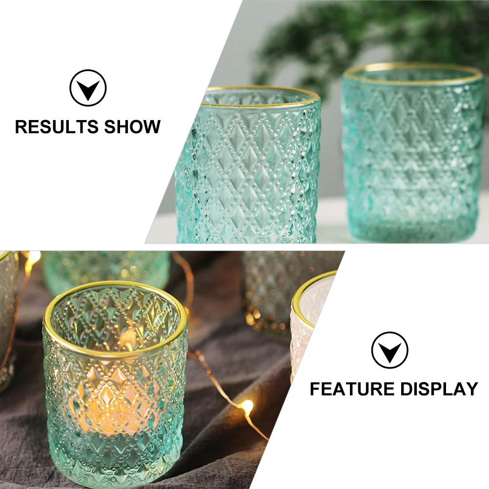 

6Pcs Glass Holder Gold Edge Embossed Decorative Cups for Household Home Office Bedroom Living Room Candlestick