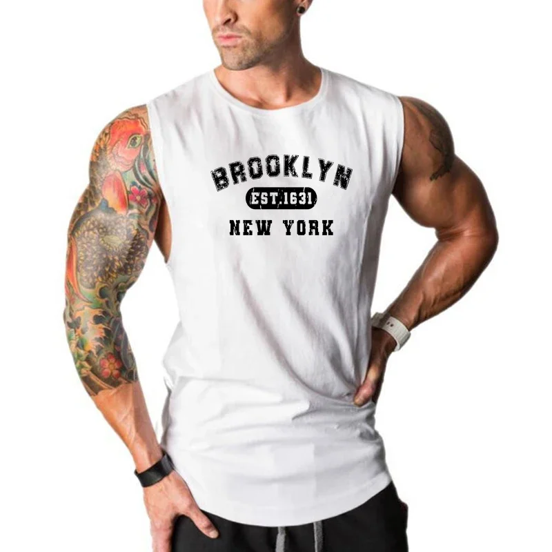 

Running Vests Mens Summer Brooklyn Est. 1631 New York Letter O-neck Cotton Sports Tank Tops Men Sleeveless Shirt Gym Clothing