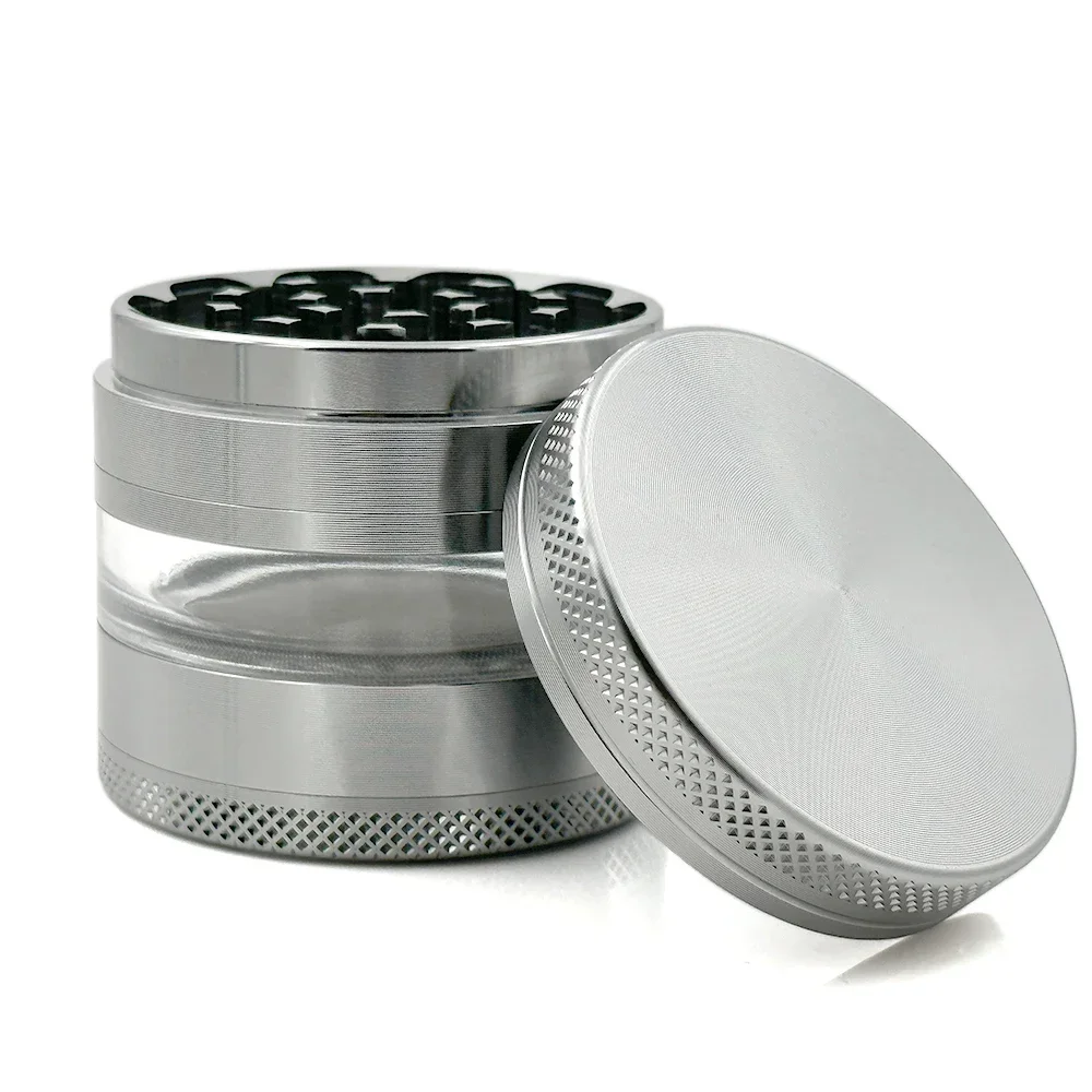 Tobacco Grinder 4 Layer Zinc Alloy Herbal Crusher with Clear Window 63mm Herb Mills Hand Muller Accessories