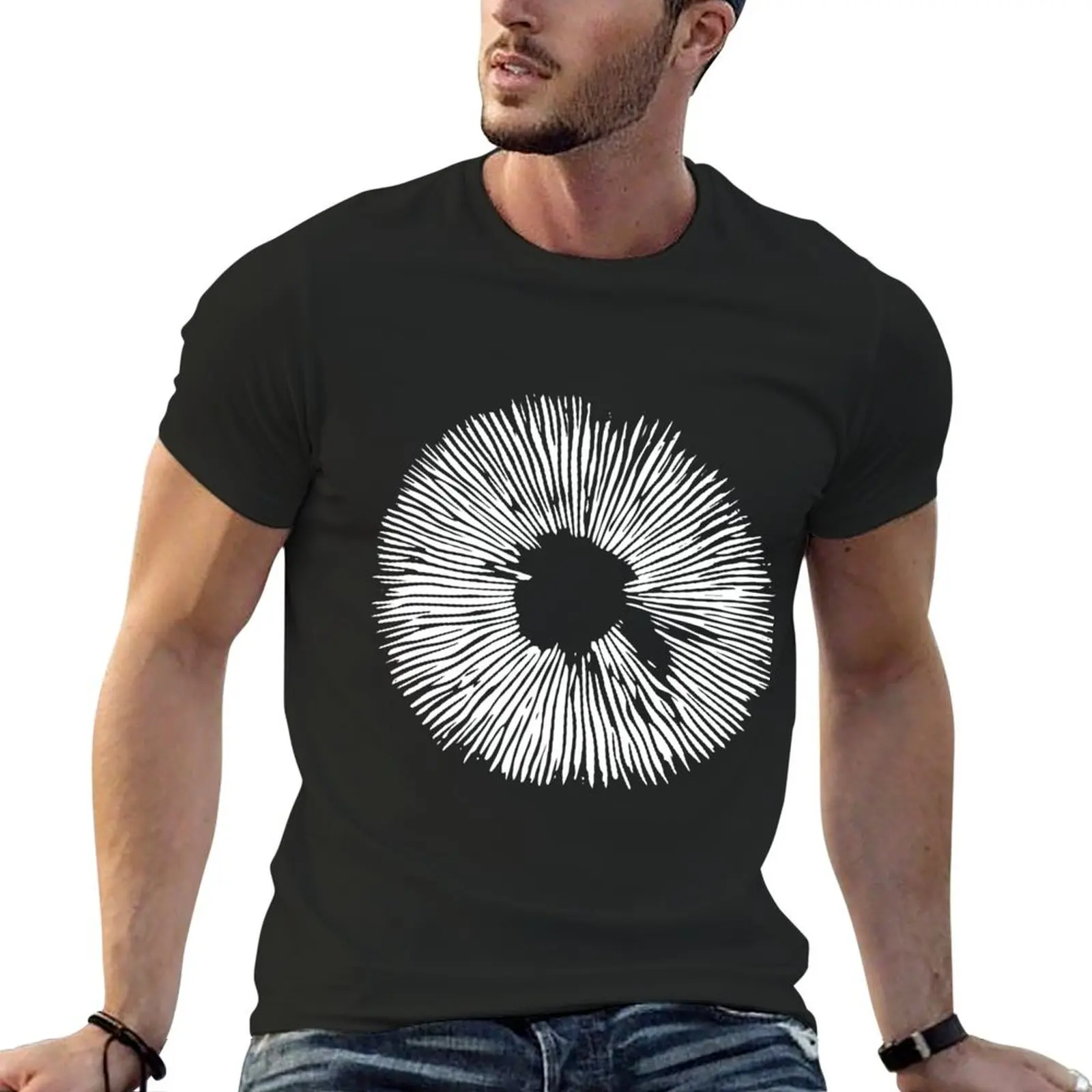 Mycology on Stencil Mushroom Spore Print black T-Shirt vintage Aesthetic clothing graphic t shirt vintage black t shirts for men