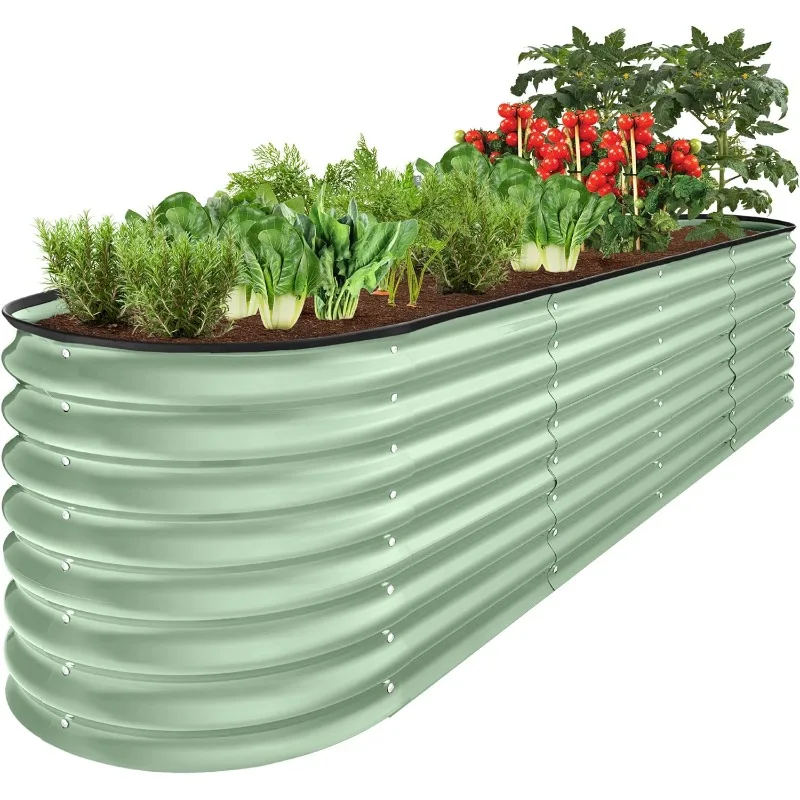 

8x2x2ft Metal Raised Garden Bed, Oval Outdoor Deep Root Planter Box for Vegetables, Herbs w/ 4 Support Bars, 215 Gal Capacity