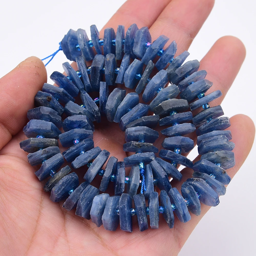 APDGG Natural Blue Kyanite Quartz Raw Rough Wheel Disc Slice Loose Beads 15.5" Strands Jewelry Making DIY view 5