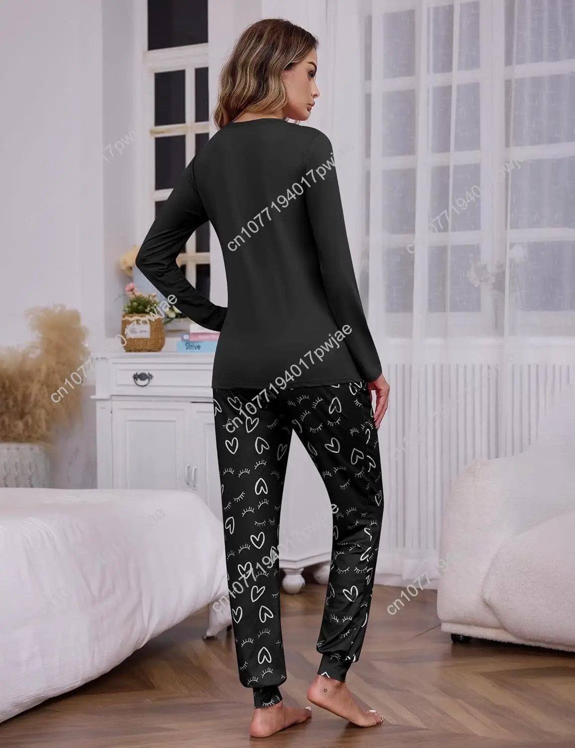 Sykooria Pajama Sets for Women 2 Piece Sleepwear Pj Set Long Sleeve Top & Cute Print Jogger Pants with Pockets
