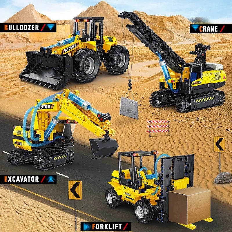 City Series Hydraulic Excavator Bulldozer Crane Forklift Construction Machinery Children's Educational Building Blocks Toy Holid