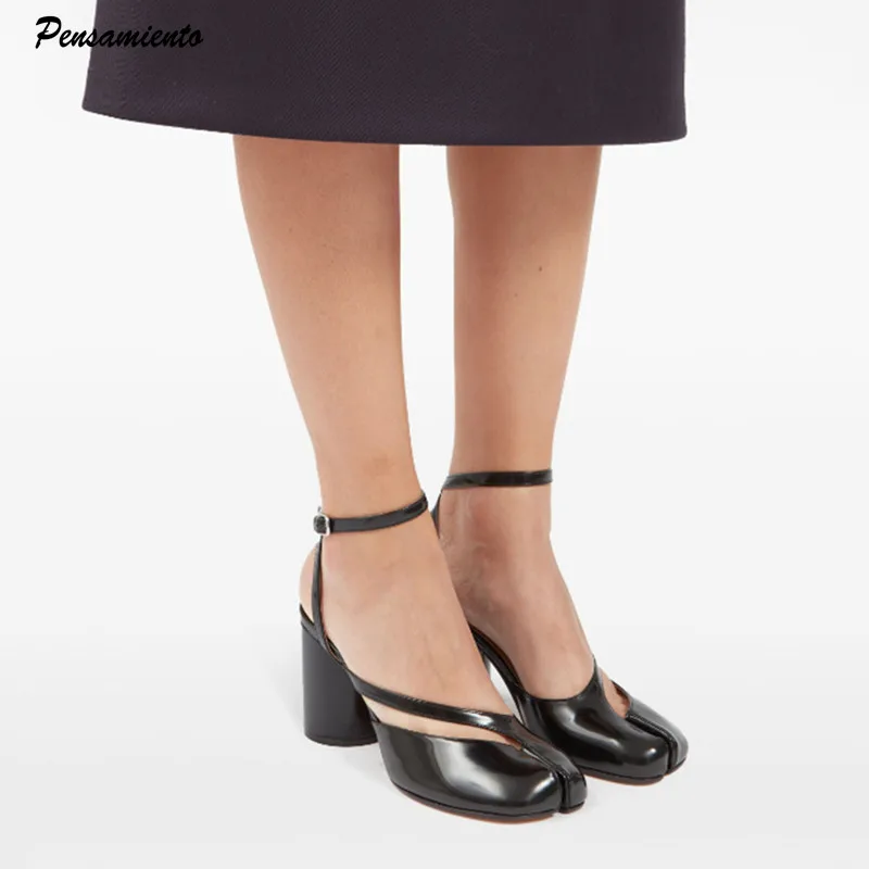 Ins style Fashion Patent Leather Split Toe Women Pumps Spring Summer Thick High heels Slingbacks Female Tabi Chunky Casual Shoes image 5