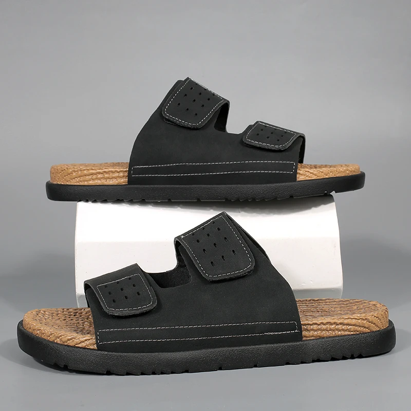Designer Men's Summer Sandals Genuine Leather Sports Slippers Beach Shoes Anti-Odor Dual-Purpose Driver Slip-On Shoes view 2