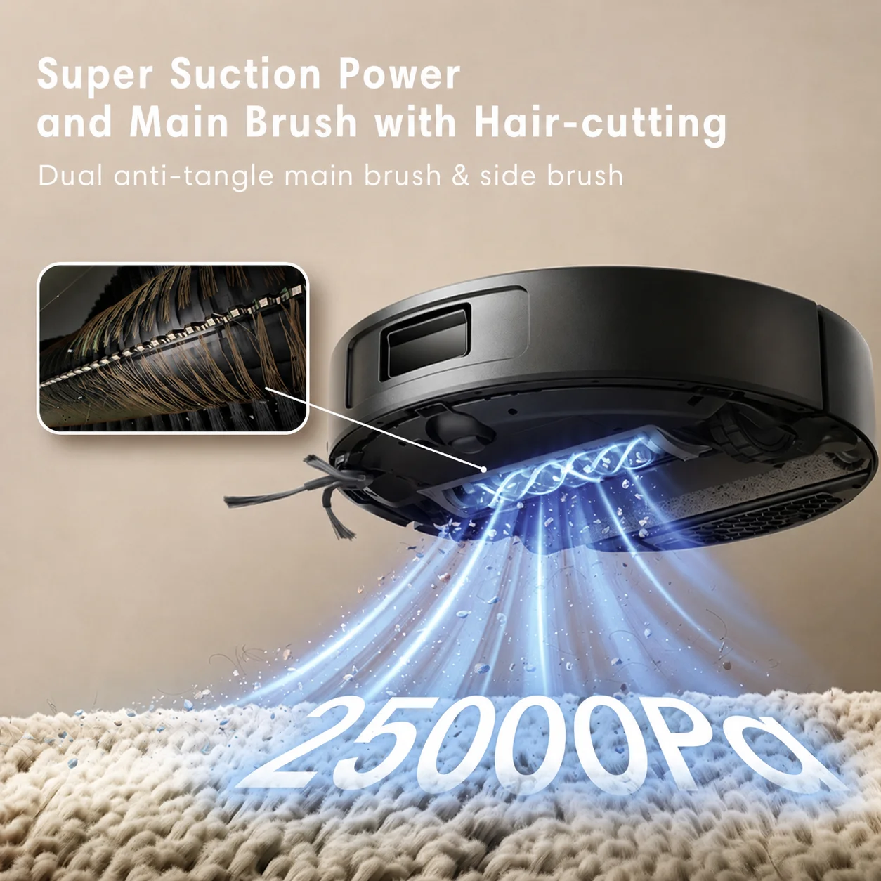 25000Pa Strong Suction Hair Cutting Brush Fresh Water Mopping 55℃ Auto Drying Smart Navigation Robot Vacuum Cleaner