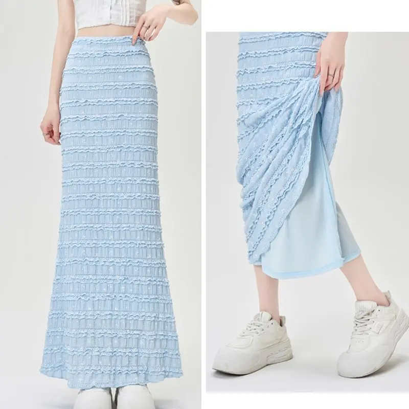 화이트 보우 타이트 바디콘 펜슬 스커트 여성 섹시 패션 탄성 워크 파티 피쉬테일 머메이드 롱 스커트