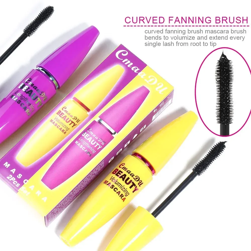 CmaaDu 2Pcs 4D Silk Fiber Eyelash Mascara Makeup 1 for Long Lasting Curling Lengthening 1 for Volumizing Waterproof Cosmetics