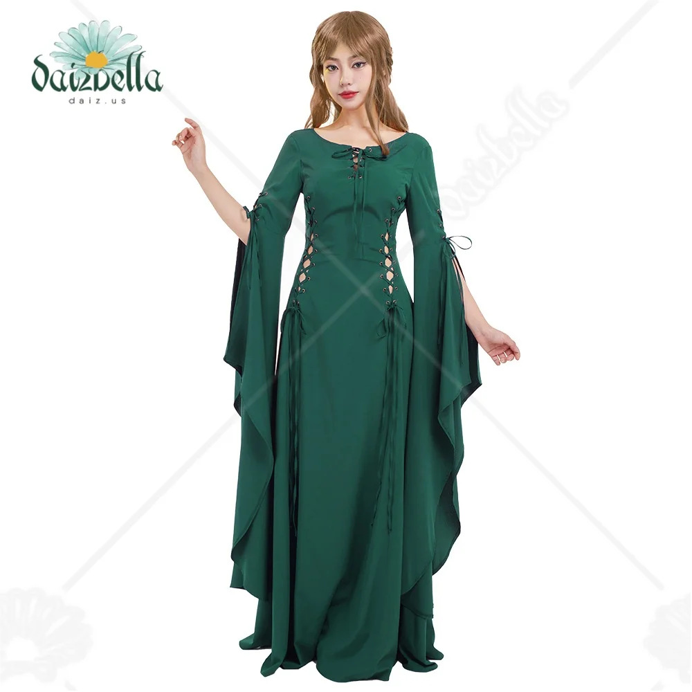

DAIZBELLA Women's Medieval Renaissance Dress Lace-up Vintage Wedding Dress with Long Trailing Sleeves Cosplay Costume