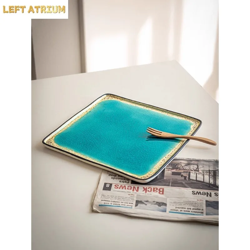 Specially Beautiful Ceramic Square Household Dish Steak Dish Ice Cracked Glazed Tableware