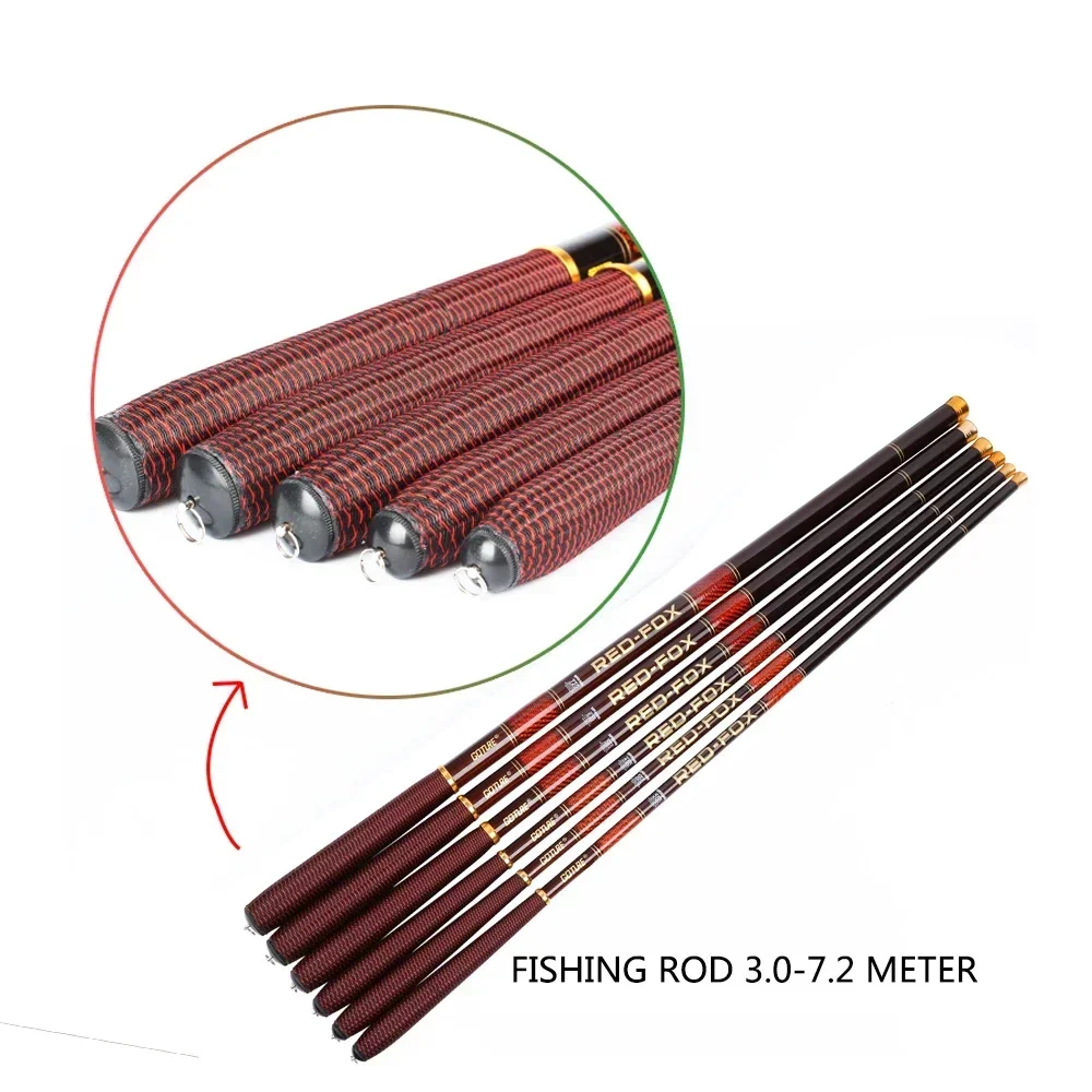 Goture RED FOX Hand Tenkara Rod Carbon Fiber 3.0-7.2M Ultralight Stream Hand Pole Freshwater Fishing Rod for Carp Fishing Pesca