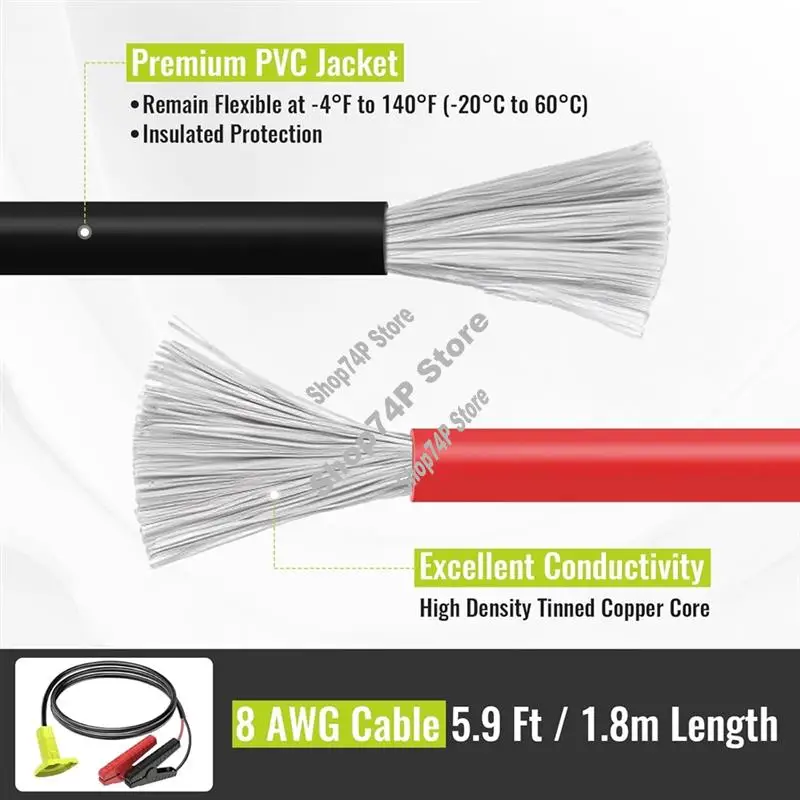 

ABJY-Jumper Cables Adapter 8AWG 5.9FT For Ryobi 18V Battery Powered Portable Jump Starter For Car Light Vehicle For Starting