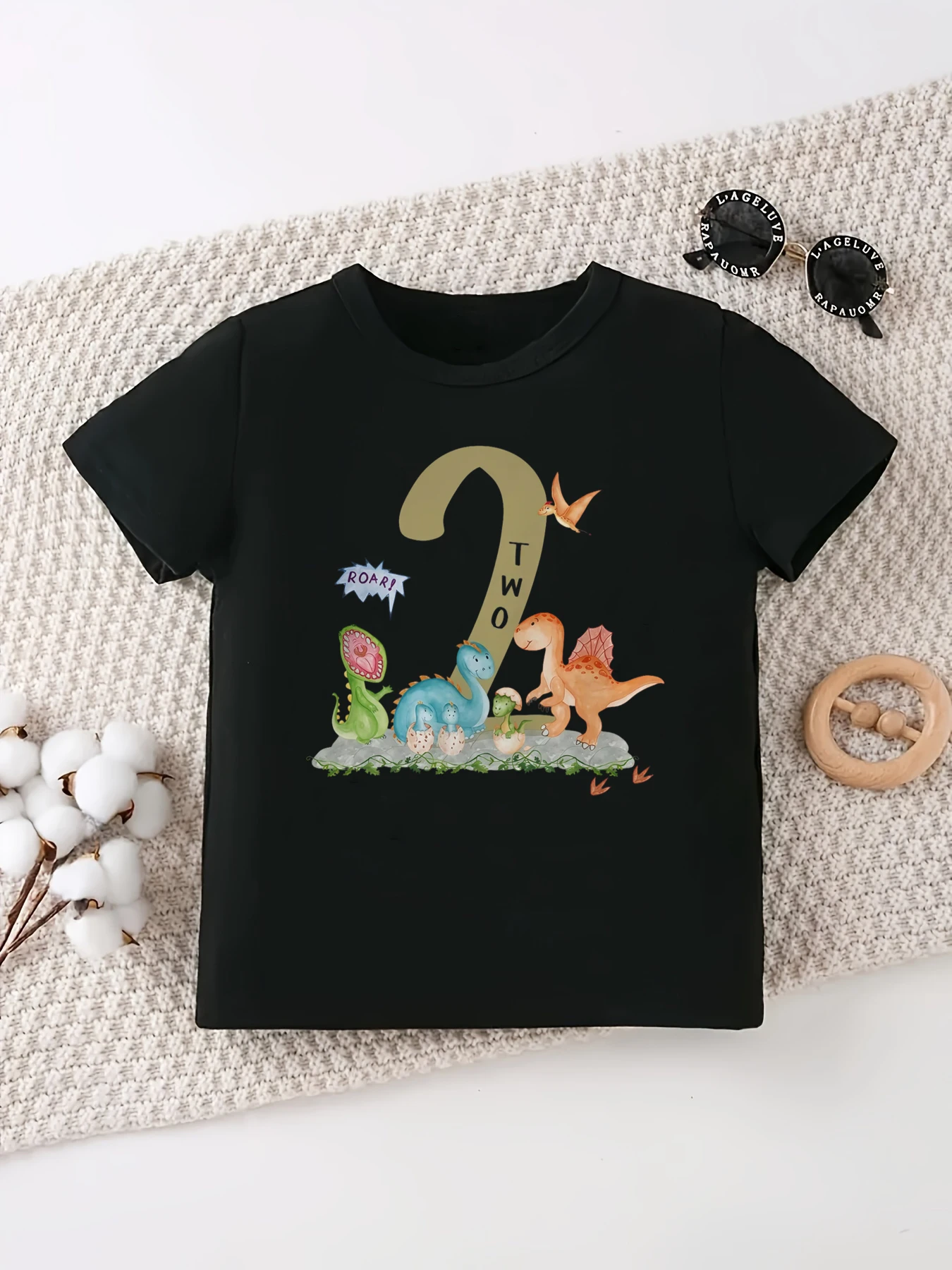 Funny 2nd Birthday Dinosaur Printed T Shirt Boys The Best Birthday Gift T-Shirt Summer Short Sleeve T-Shirt