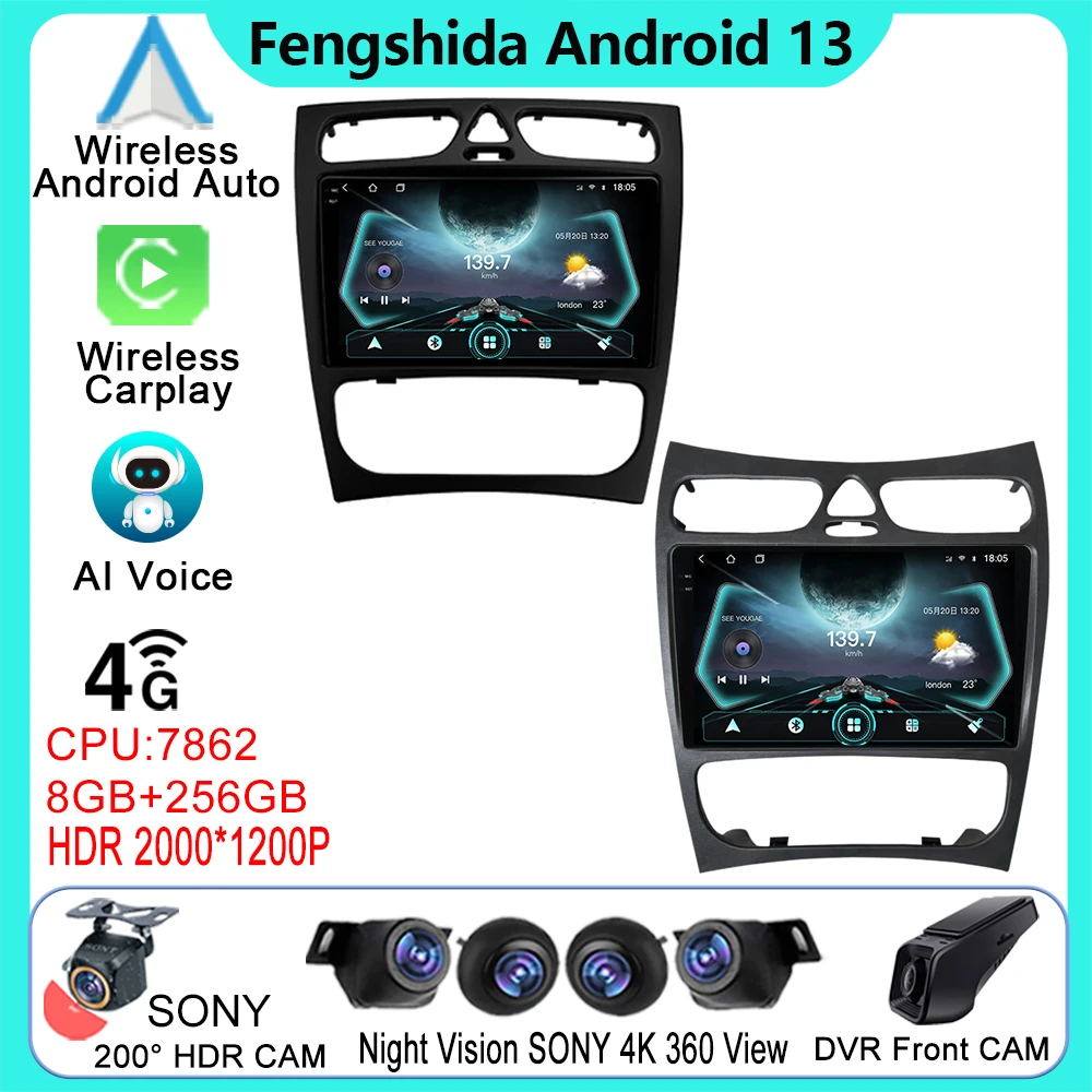 

Android 13 For Mercedes Benz Classe C S203 CL203 W203 2000 2001 2002 2003 2004 Multimedia Car GPS Navigation TV Radio 4G WIFI TB