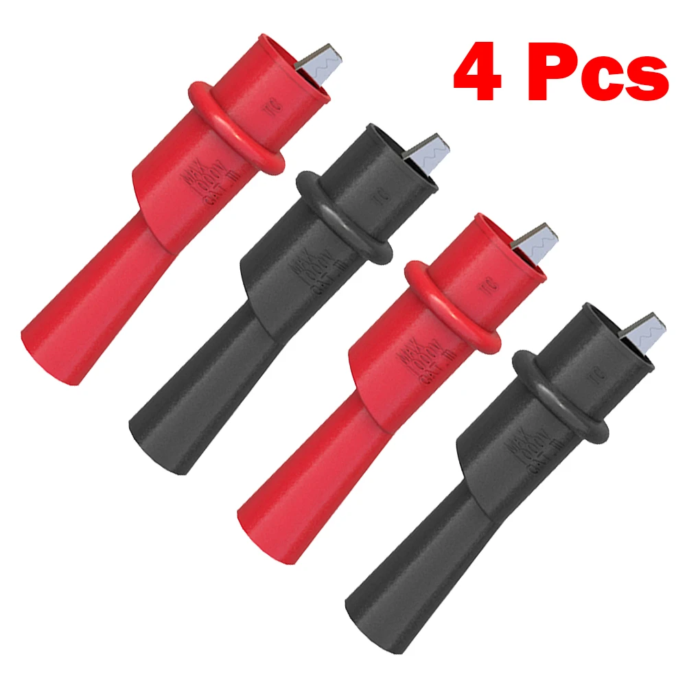 4pcs Insulated Multimeter Clips with Nickel Plated Iron Jaws and Soft PVC Sleeve for Secure For Electrical Measurements