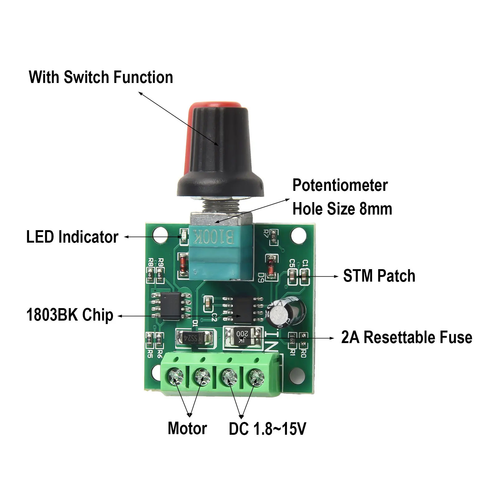 For Pwm DC Motor Controller 2A 1.8V-15V Regulator With Switch Function 0-100% Duty Cycle ABS Case For Low Voltage Automation D