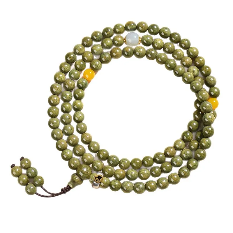 2026 Green Sandalwood 108 Beads Bracelet Chinese Zodiac Blessing Buddha Mala Men Women Buddhist Beads Handheld Wrist Chain Wenwa view 5