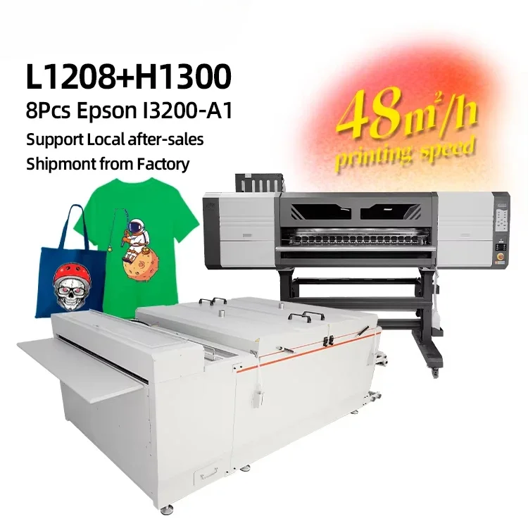 Industrial 1.2m large format dtf printer 8pcs i3200 printheads with lengthened powder shaker and dryer