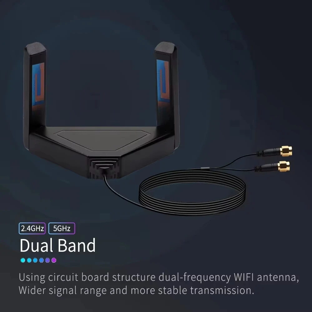 Extension Cable Dual Band 2.4G/5GHz Antenna PCI-E Desktop WiFi Adapter RP SMA External Rotating Magnet Antenna for AX210 Router