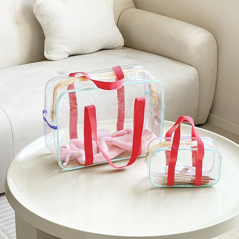 حقيبة سفر شفافة محمولة بسعة كبيرة ، حقيبة تخزين أدوات الزينة بسيطة