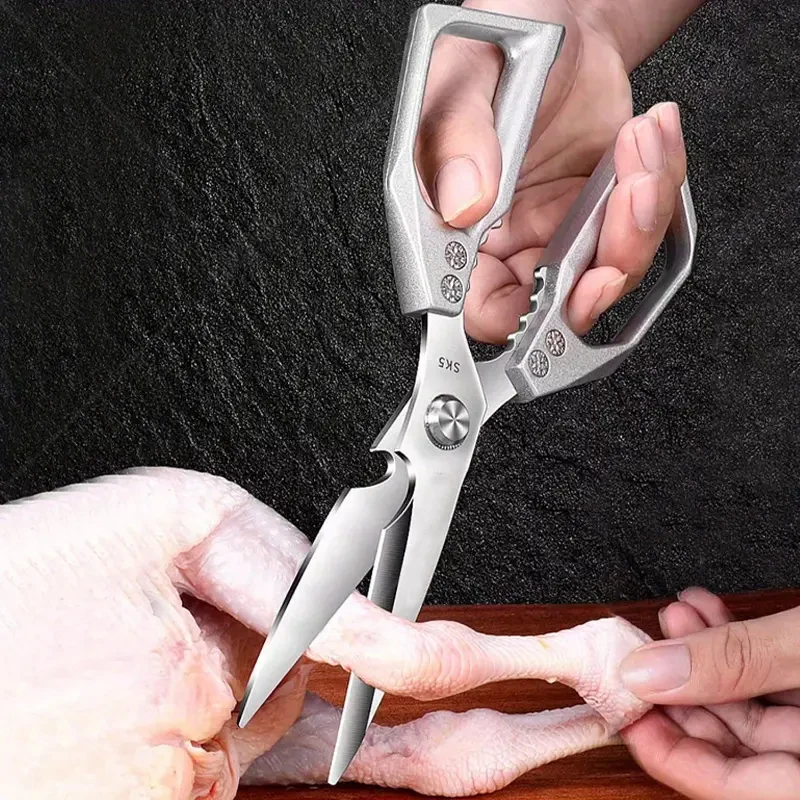 Kitchen Scissors Stainless Steel Chicken Bone Scissors Multifunctional Duck Fish Cutting Household Meat Scissors Easy to Clean