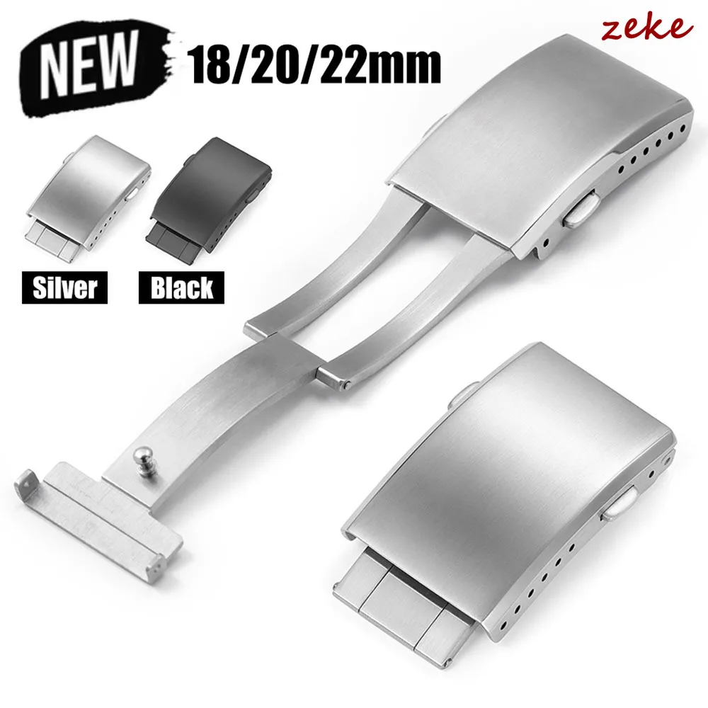 Verlängerte, gefaltete, solide Uhrenschnalle für Seiko 18 mm, 20 mm, 22 mm, silberfarbener Doppeldruck-Sicherheits-gefräster Verschluss, Edelstahl-Uhrenarmbandverschluss