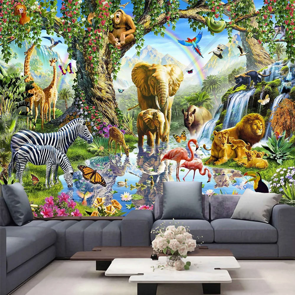 Dinosaur Forest Printing Home Decor Tapestry Wall Hanging Wild Animal Art Theme Beautiful Living Room Bedroom Decorative Curtain