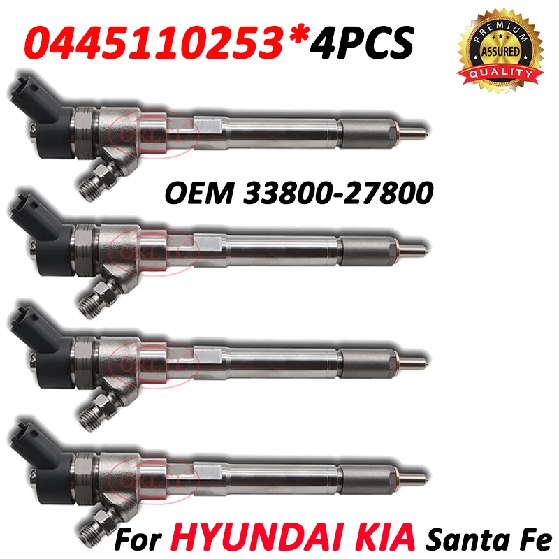 4PCS New Diesel Nozzle 0445110253 Common Rail Injector 33800-27800 For Hyundai Santa Fe Grandeur VGT-EU4 2.2L 3380027800