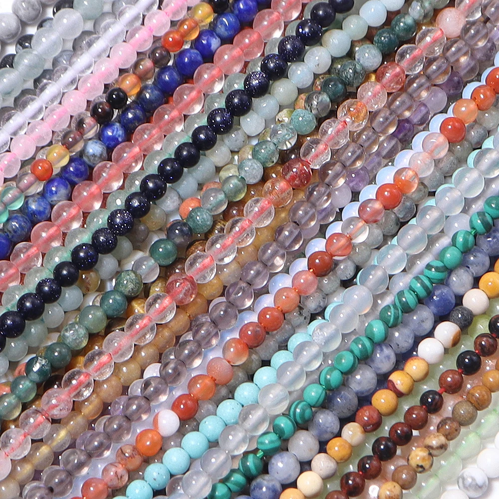 2mm Natural Stone Round Beads Colorful Amazonite Crystal Stone Beads Charm Bracelet Necklace Handicraft Diy for Jewelry Making