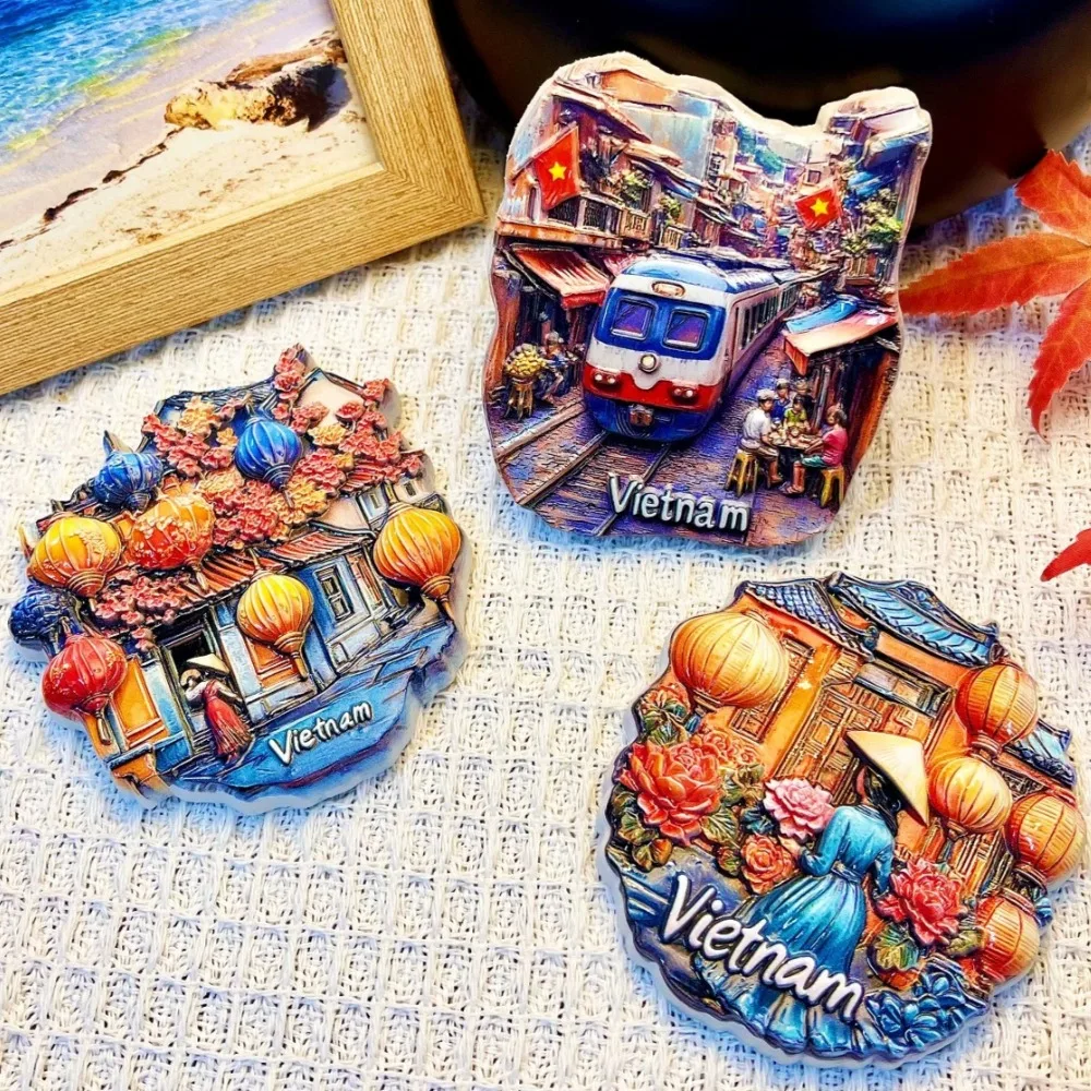 Hanoi Vietnam 3D Fridge Magnets Ornament UV Printing Crafts Resin Refrigerator Magnets Sticker Souvenir Gift Home Decoration